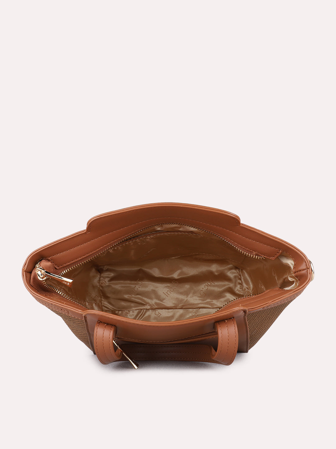 Women Brown Textured Shoulder Bag With Zip Lock For Casual