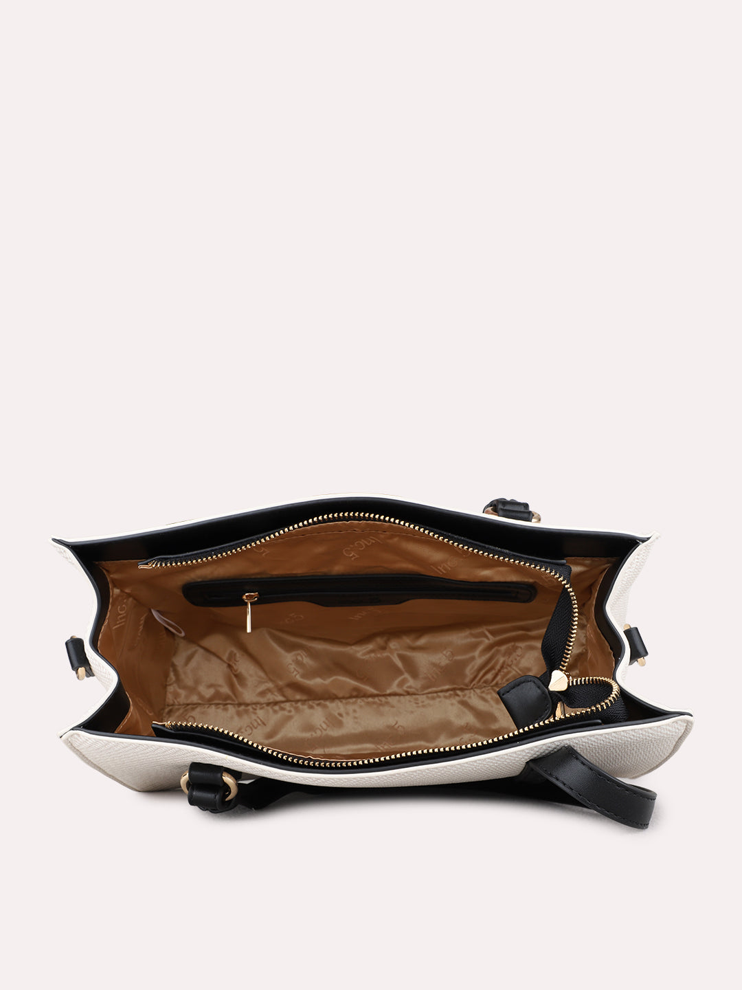 Women White/Black Textured Shoulder Bag With Zip Lock For Casual