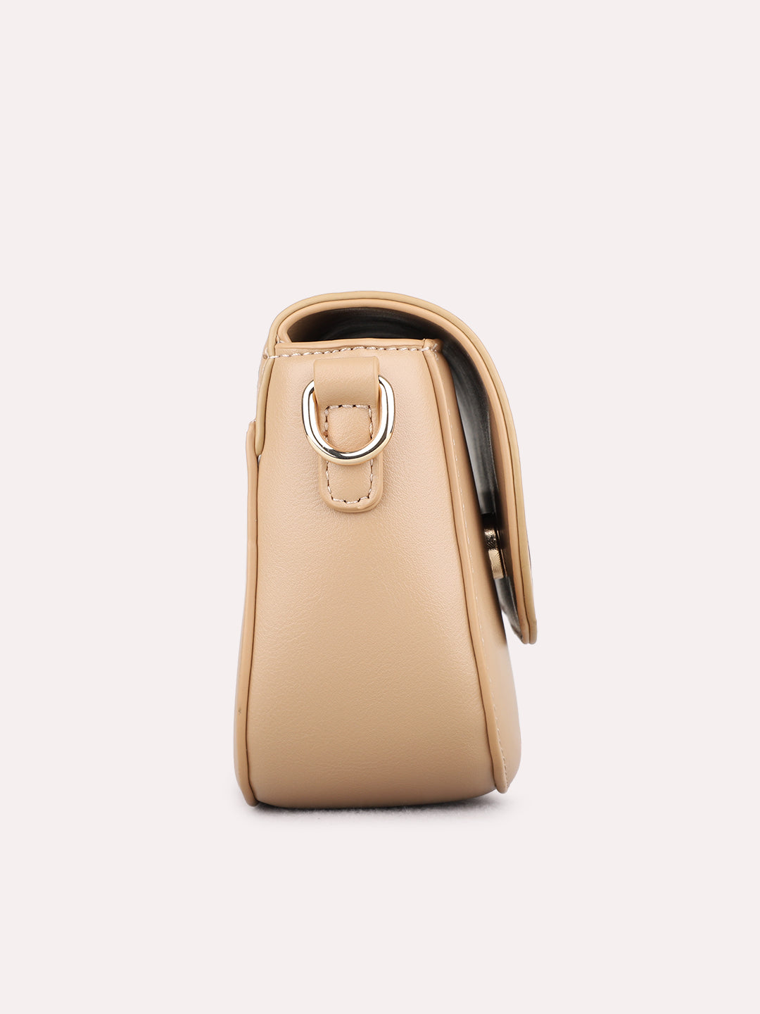 Women Dark Beige Textured Sling Bag With Magnet Lock For Casual