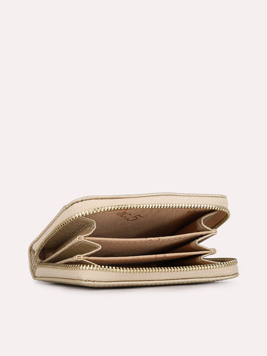 Womens Gold Casual Embroidered Wallet With Zip