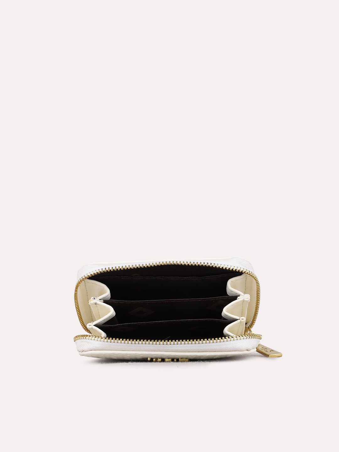 Women White Textured Bi-Folds Bag With Zip Lock For Casual