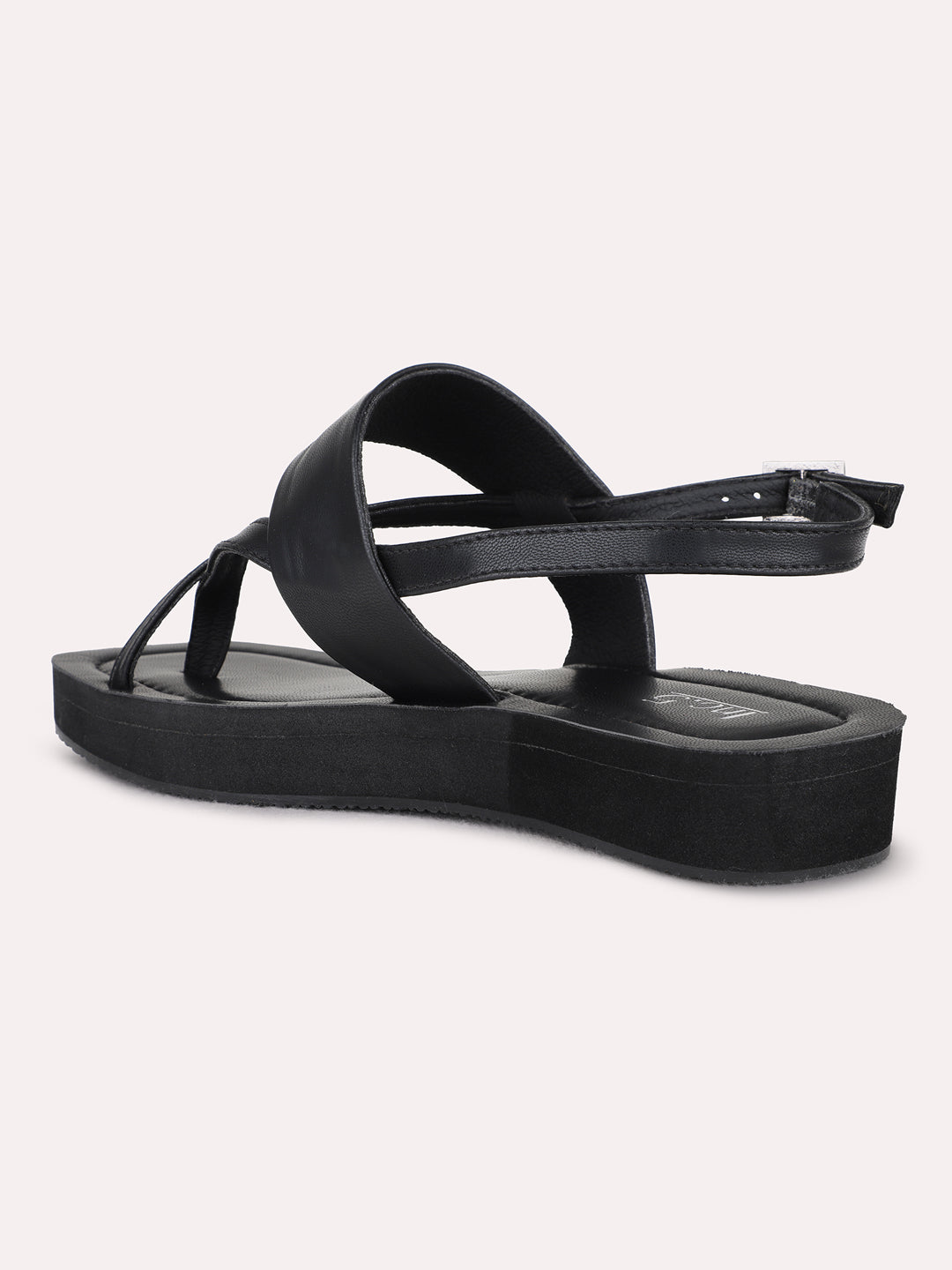 Womens Black Casual Solid One Toe Flat Slip-Ons