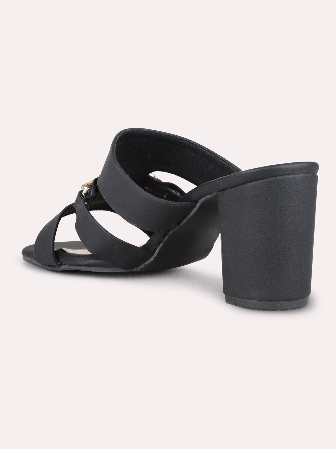 Womens Black Party Wear Solid Square Toe Block Heel Sandals