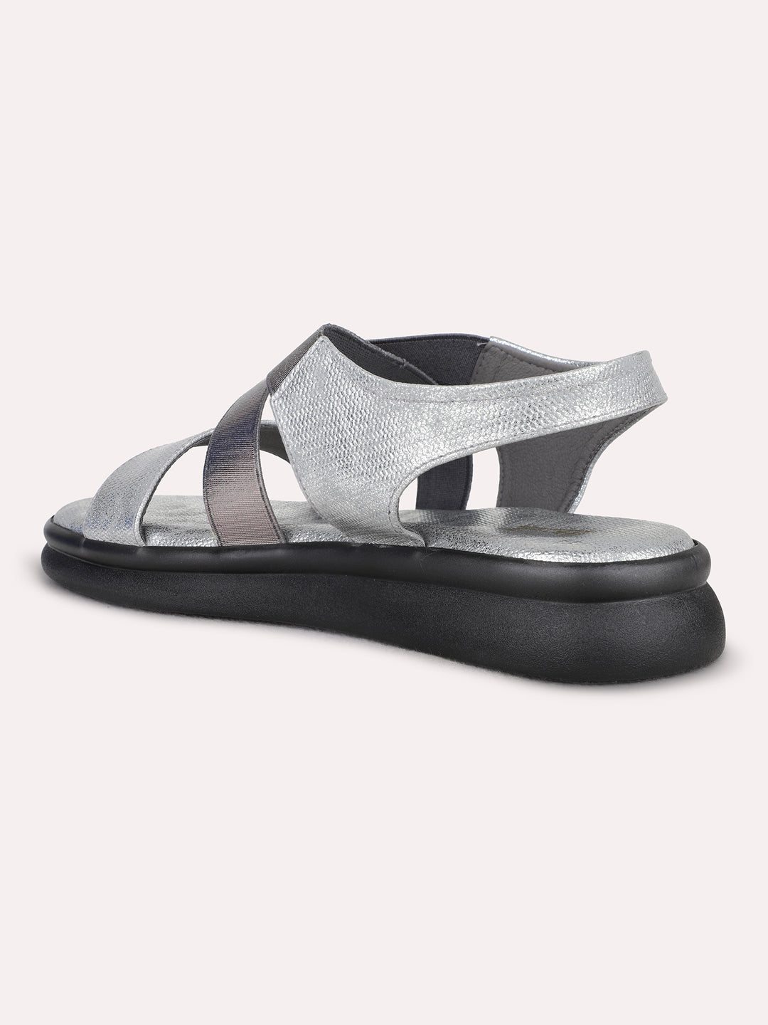 Womens Pewter Casual Striped Open Toe Flat Sandals