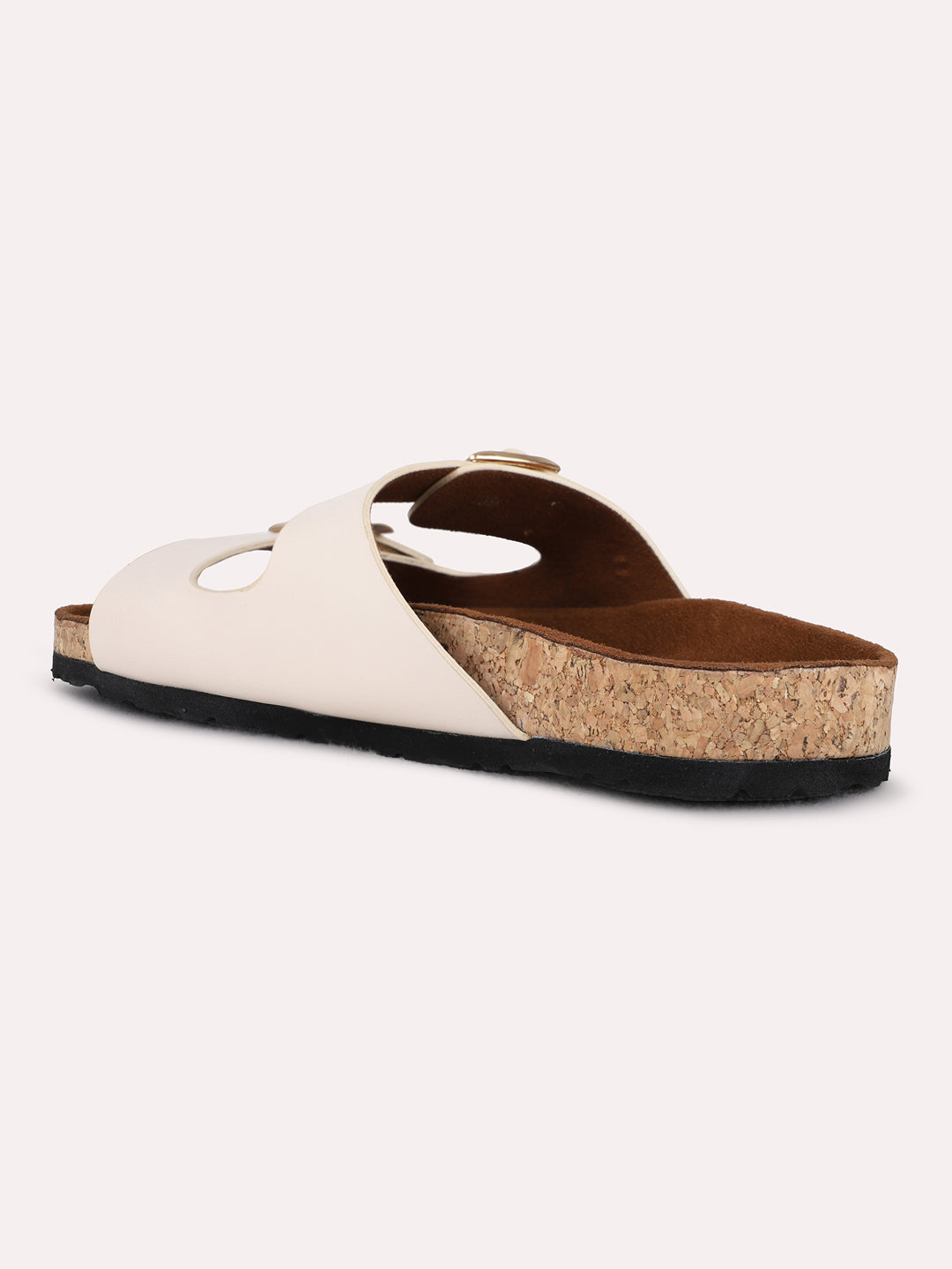 Womens Cream Casual Solid Open Toe Flat Slip-On Sandals