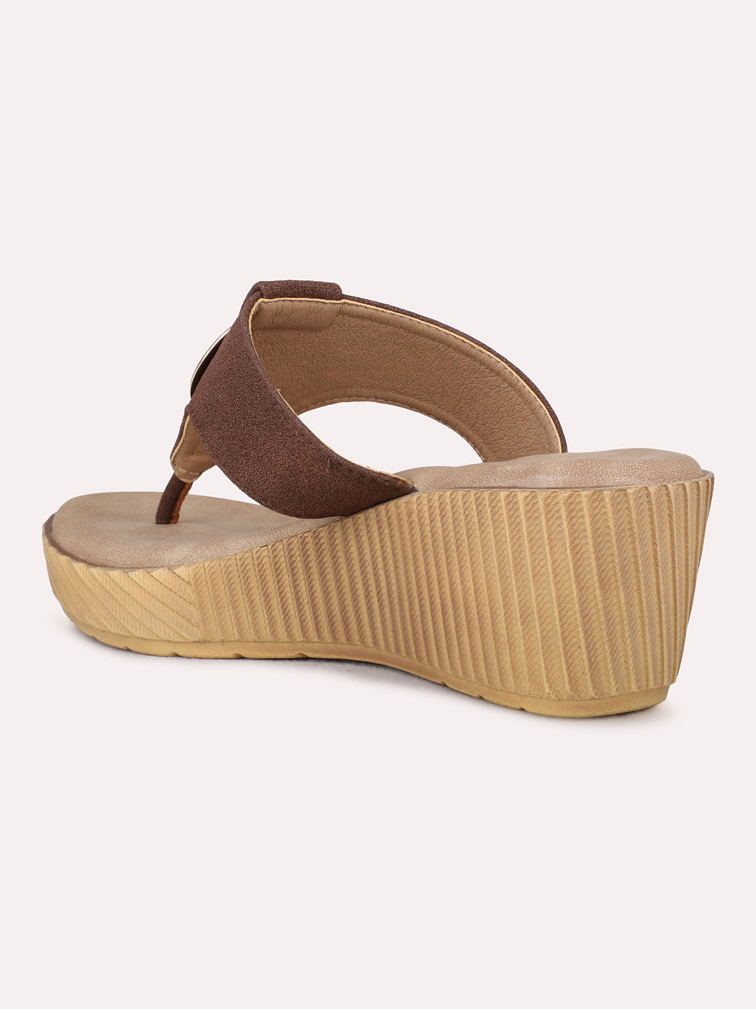 Womens Brown Party Wear Solid Round Toe Wedge Heel Sandals