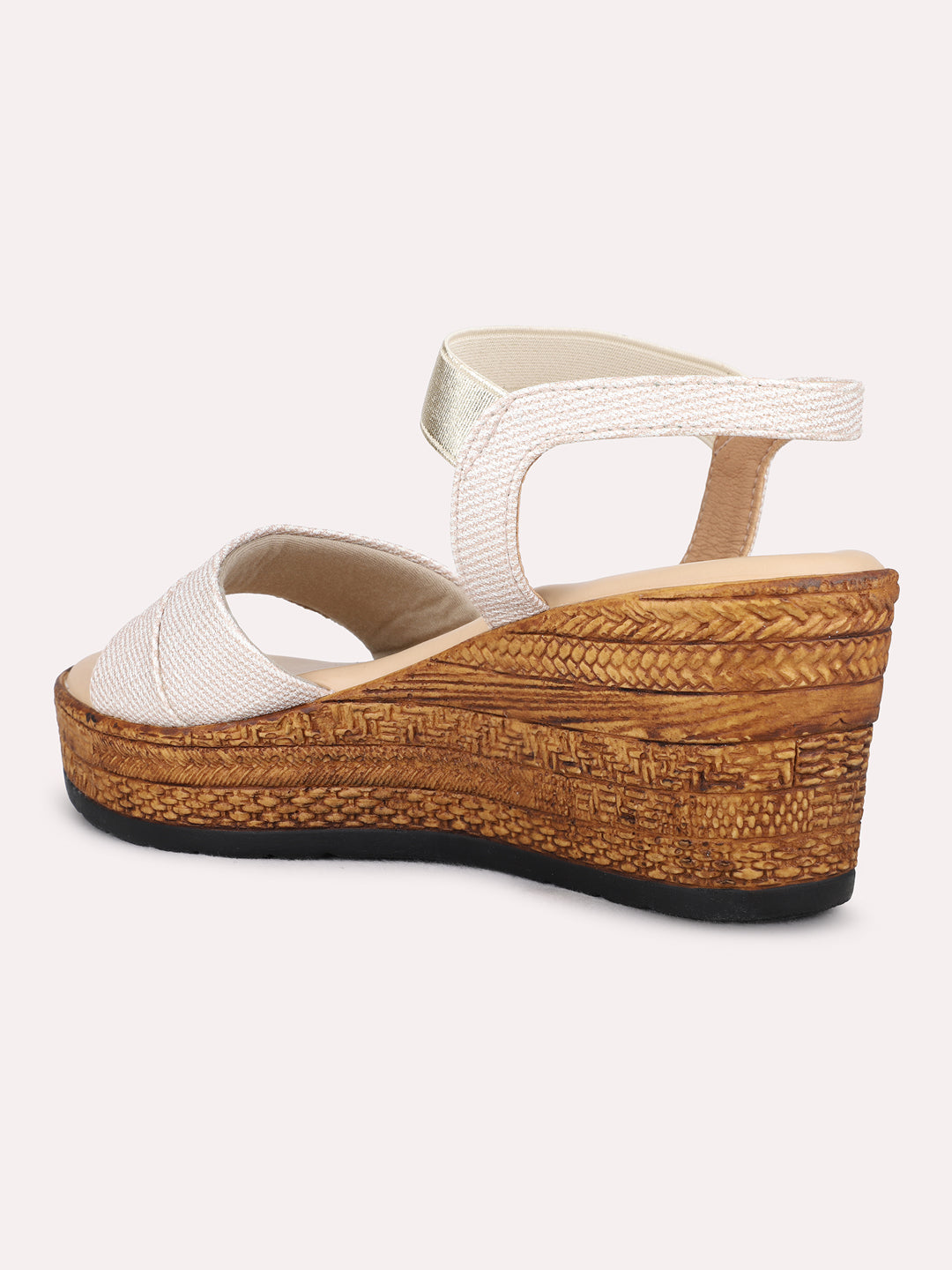 Womens Golden Party Wear Solid Round Toe Wedge Heel Sandals