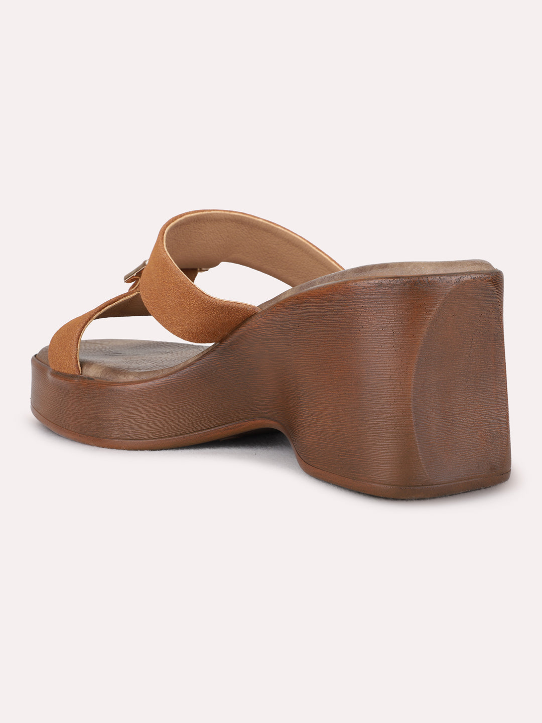 Womens Tan Party Wear Solid Round Toe Platform Heel Sandals