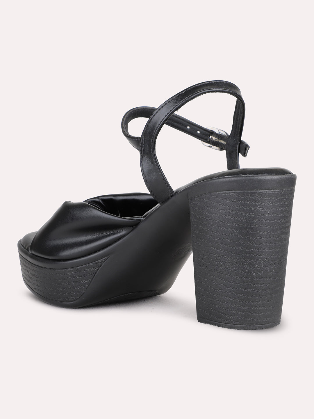 Womens Black Party Wear Solid Round Toe Platform Heel Sandals