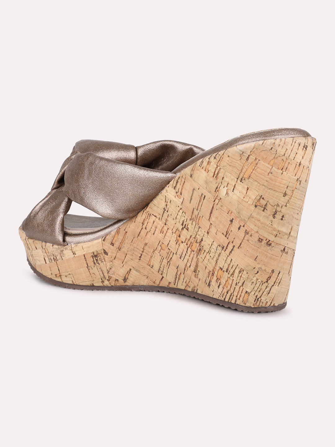 Womens Golden Party Wear Solid Round Toe Wedge Heel Sandals