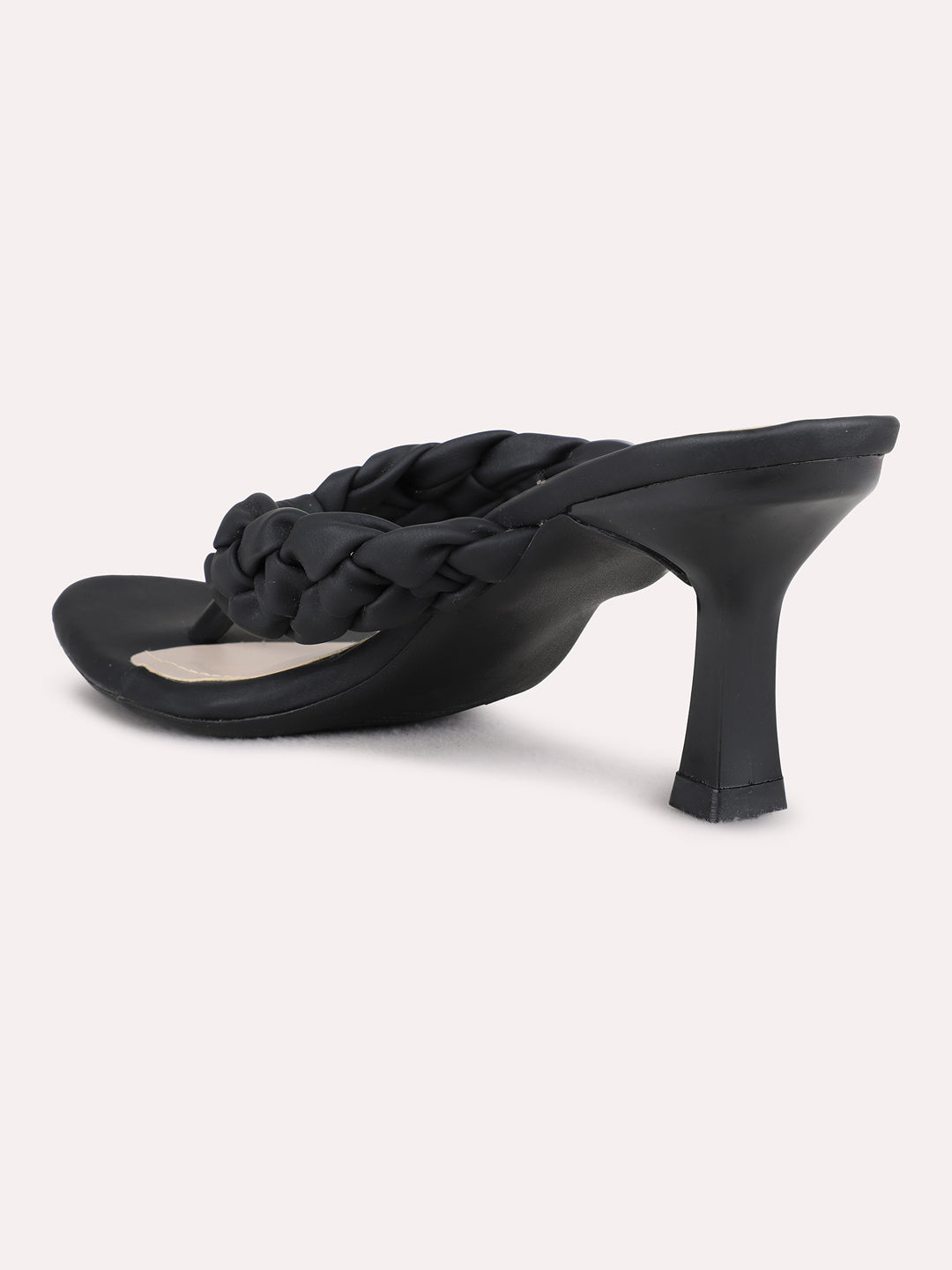 Womens Black Party Wear Solid Round Toe Kitten Heel Sandals