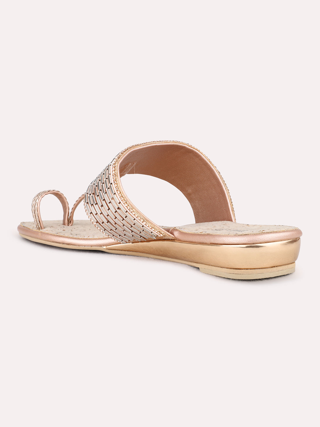 Womens Rose Gold Party Wear Embellished One Toe Flat Sandals