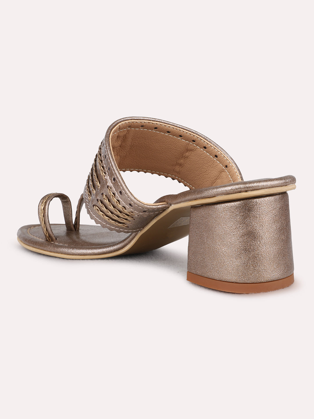 Womens Golden Ethnic Wear Embellished Round Toe Block Heel Sandals