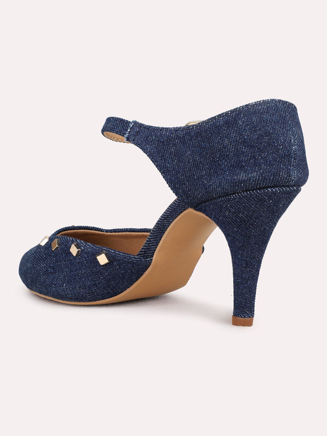 Womens Navy Blue Party Wear Embellished Pointed Toe Kitten Heels