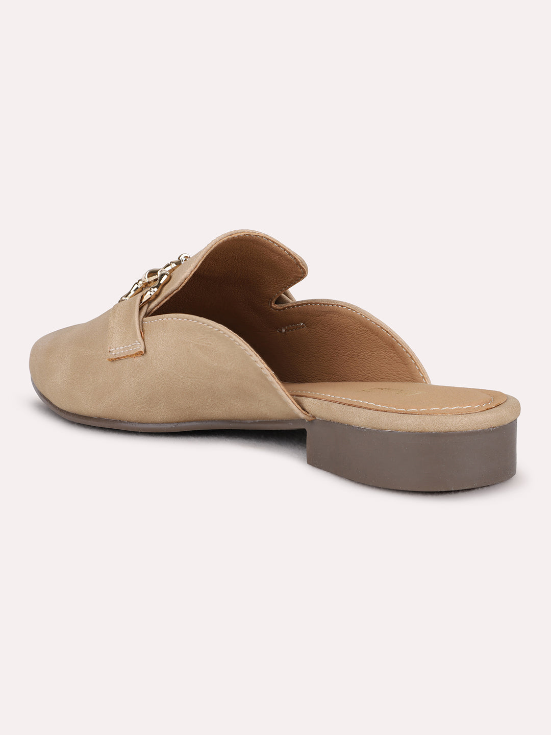 Womens Beige Party Wear Solid One Toe Flats Mules Sandals