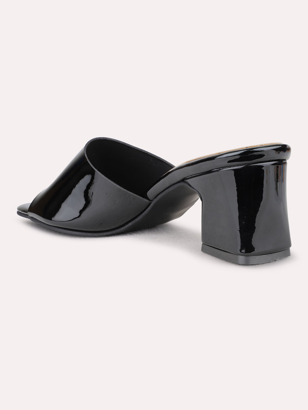 Womens Black Party Wear Solid Square Toe Block Heel Sandals