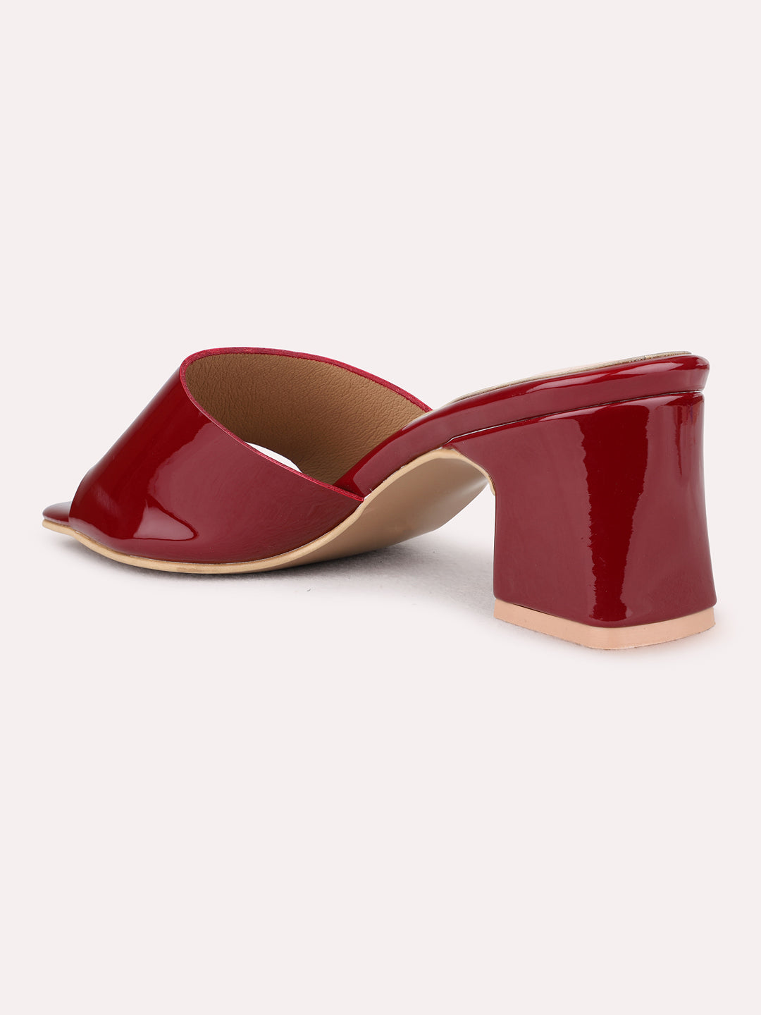 Womens Maroon Smart Casual Solid Square Toe Block Heels