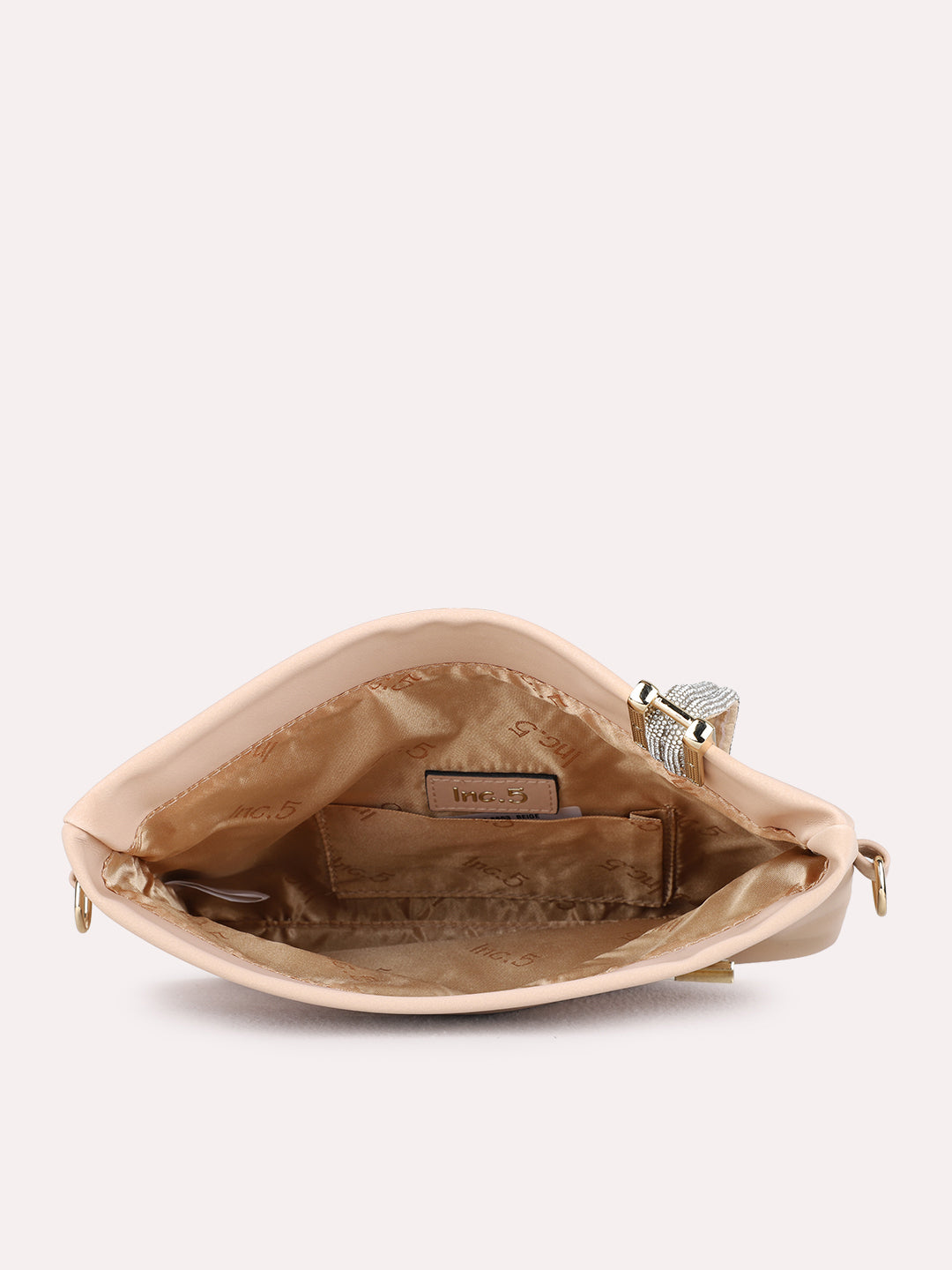 Womens Beige Sling Bag With Twist Lock For Party Use