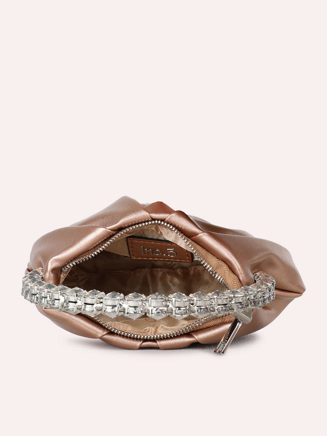 Womens Champagne Handbag With Zip Lock For Party Use