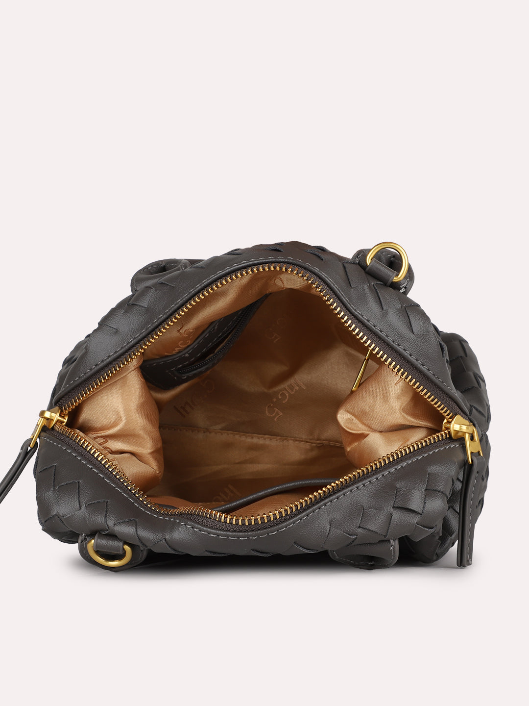 Womens Grey Party Textured Handbag With Zipper