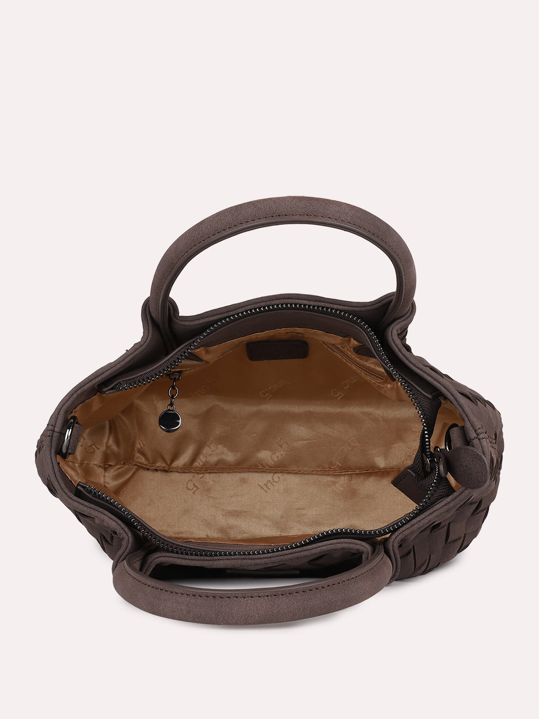 Womens Brown Casual Textured Handbag With Zipper