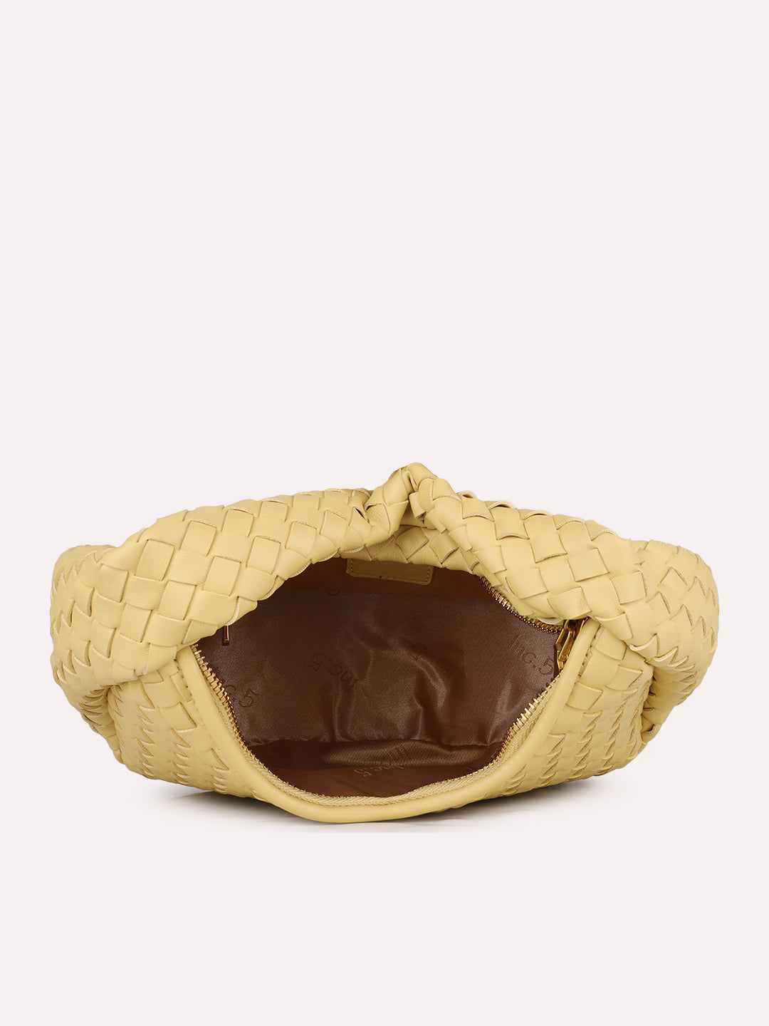 Womens Yellow Party Textured Handbag With Zip Lock