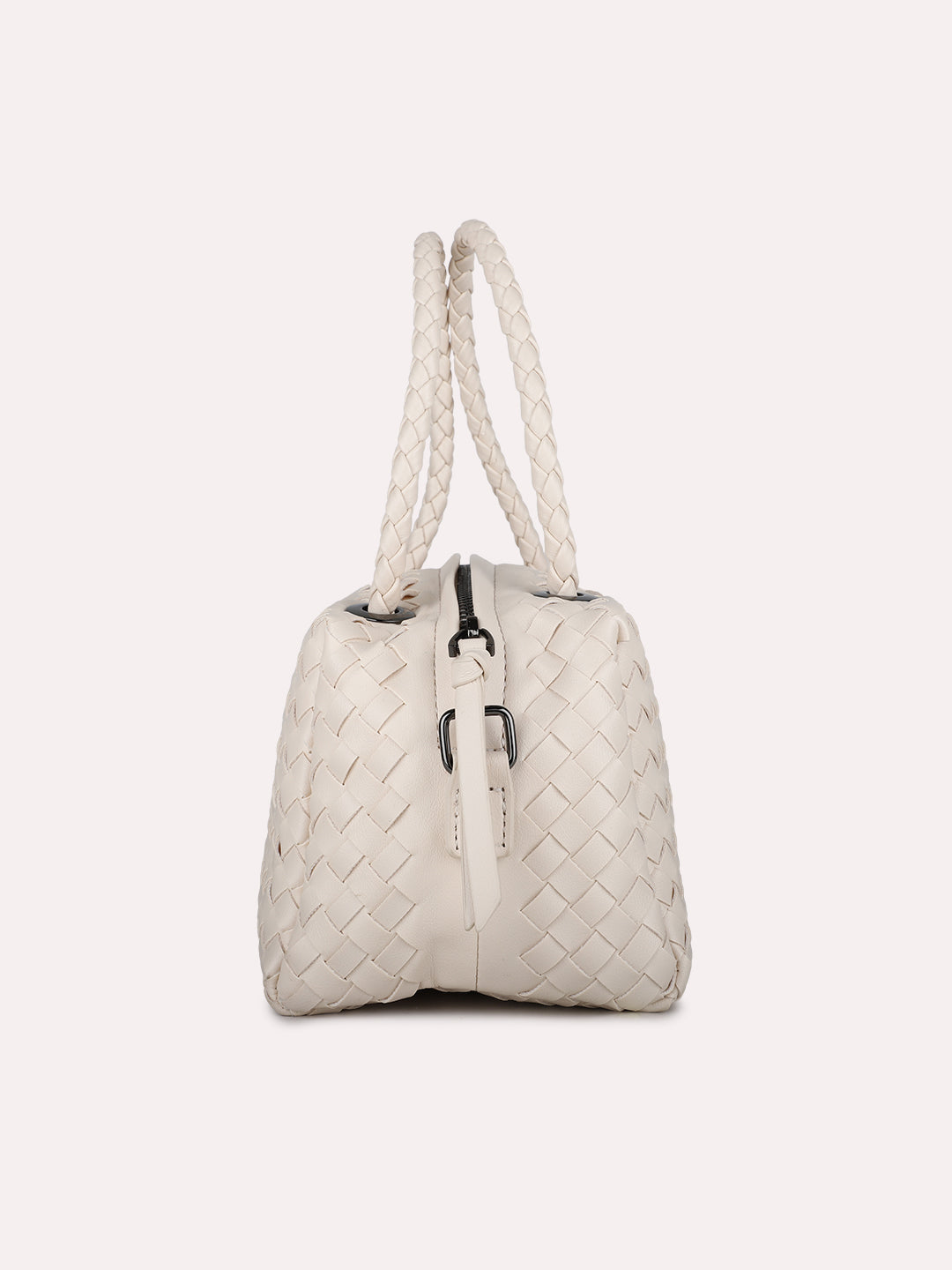 Womens Cream Textured Handbag With Zip Lock
