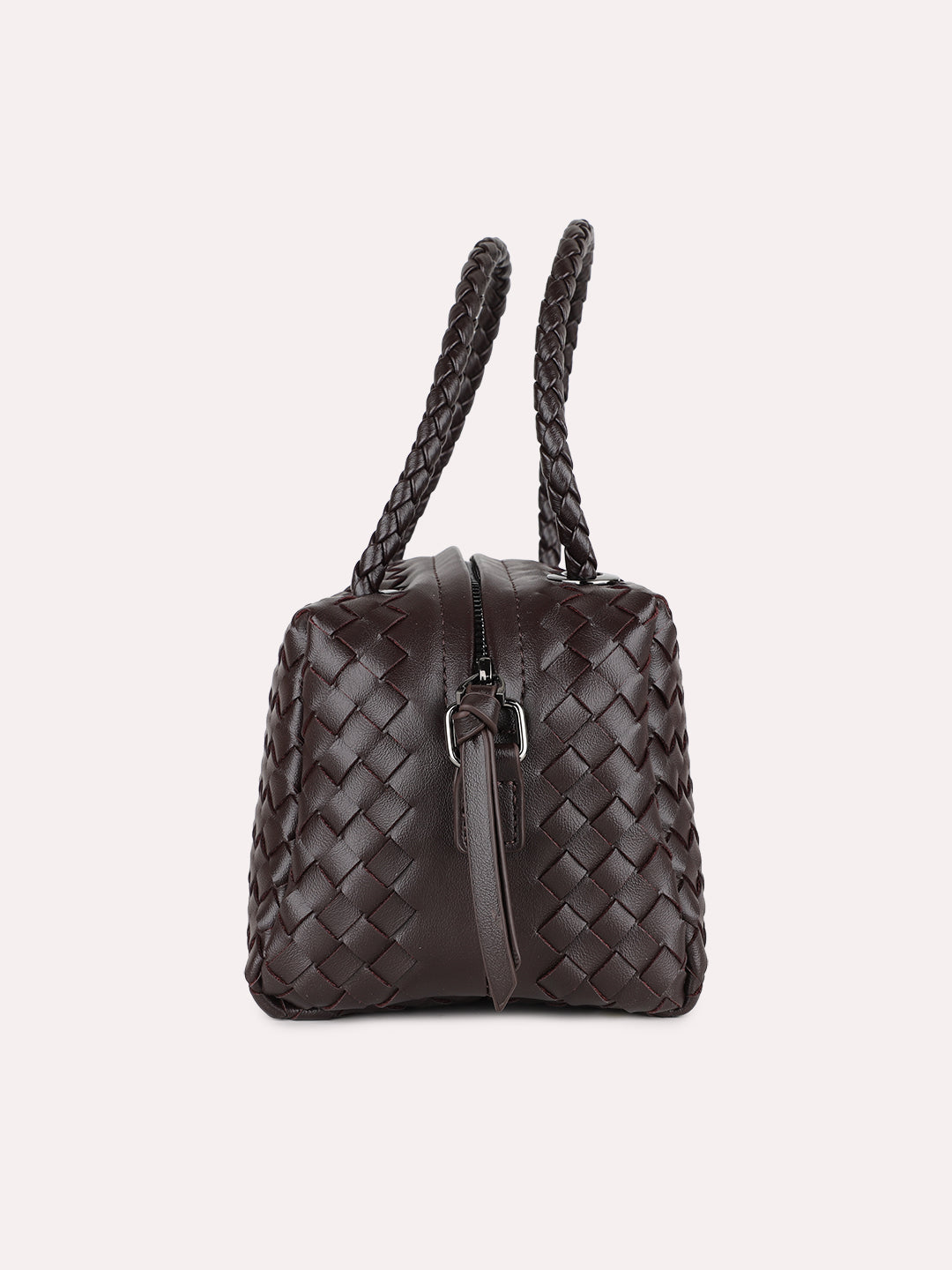 Womens Coffee Brown Textured Handbag With Zip Lock