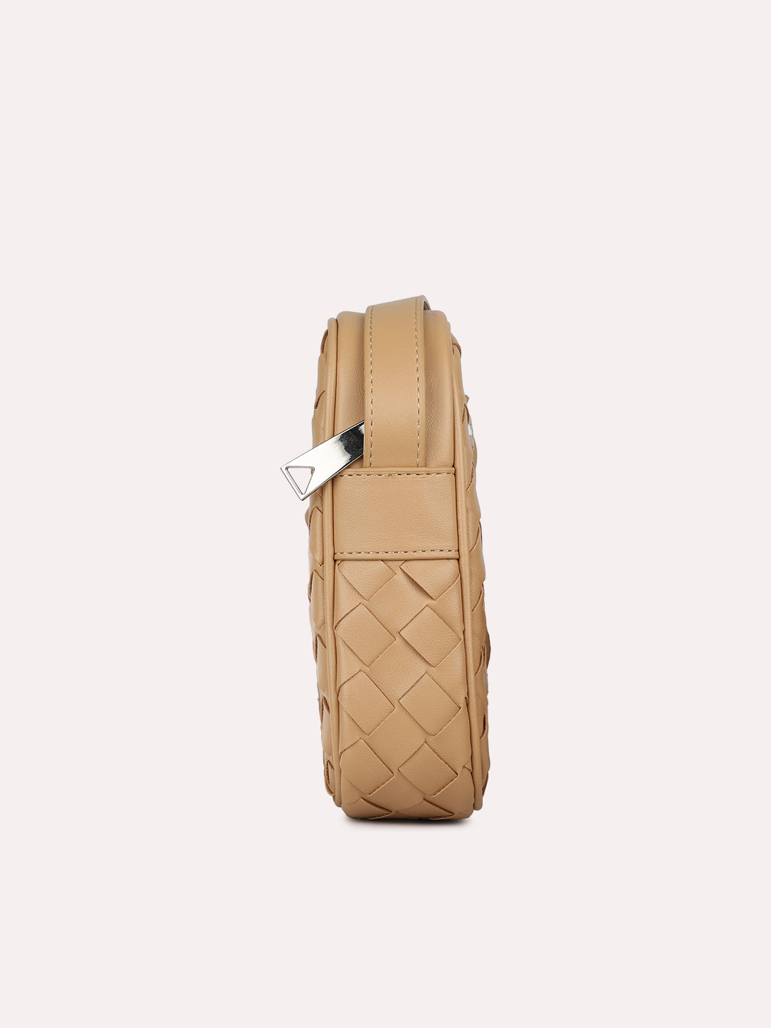 Womens Beige Textured Phone Sling Bag With Zip Lock