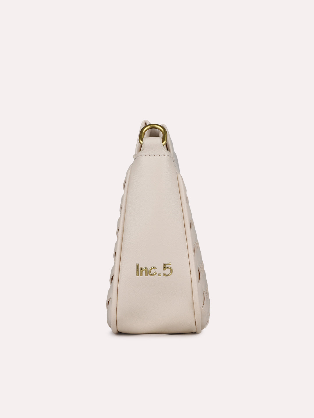 Womens Cream Textured Sling Bag With Twist Lock