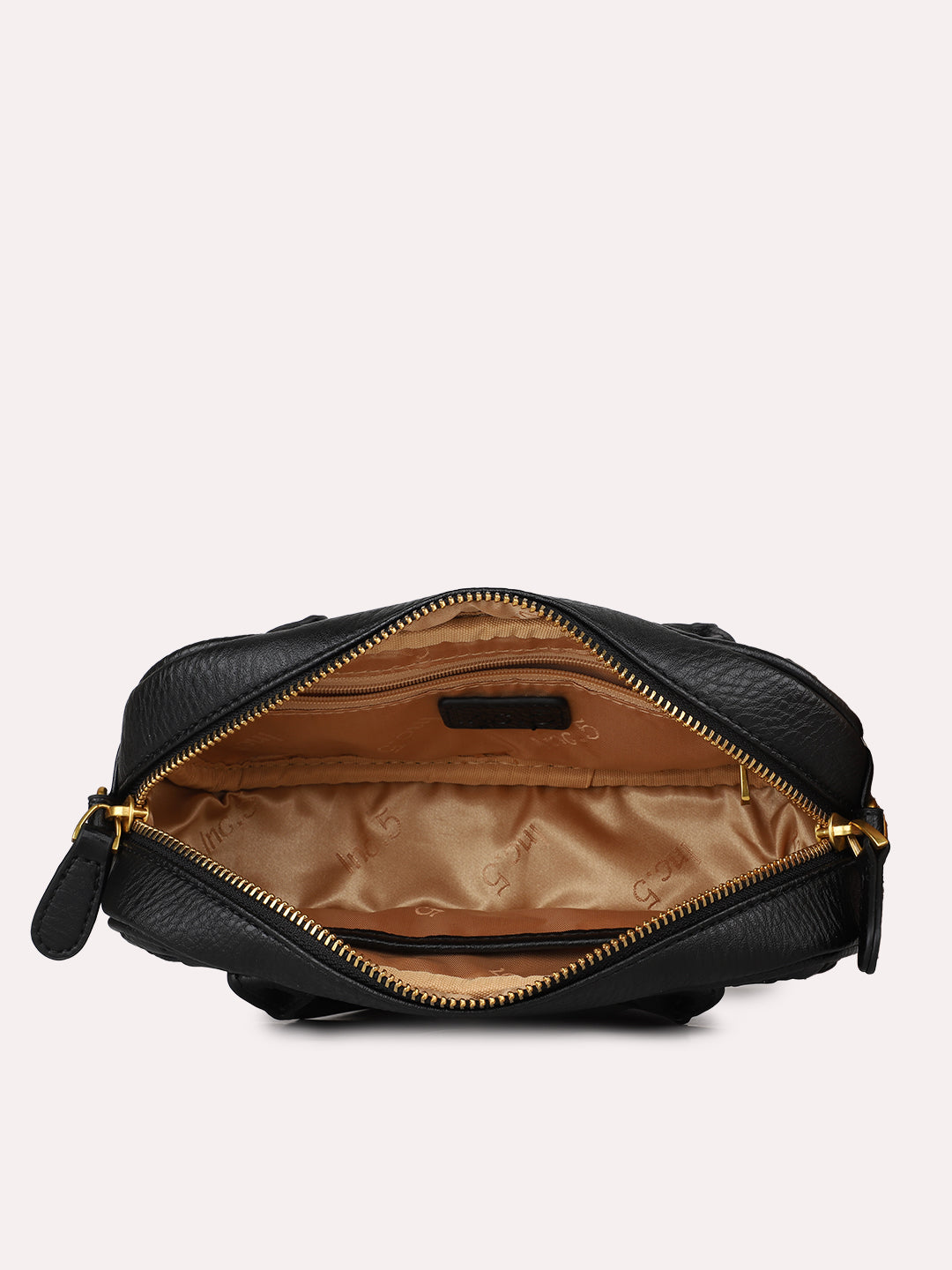 Womens Black Party Textured Pattern Handbag With Zipper