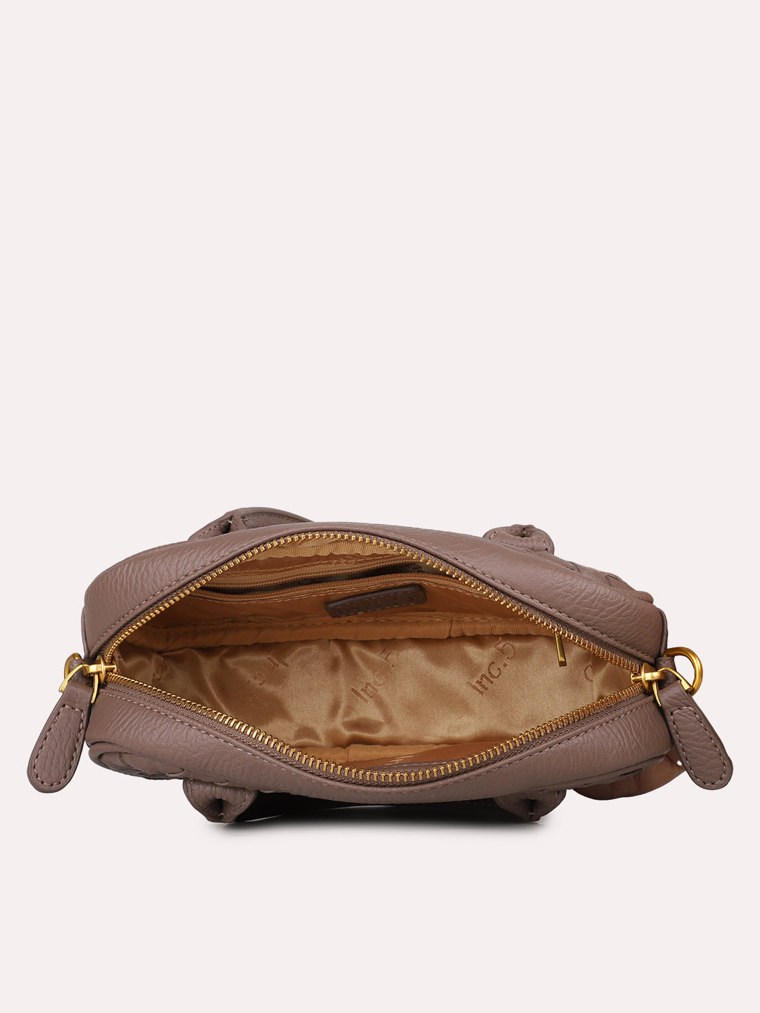 Womens Brown Party Textured Handbag With Zip Lock