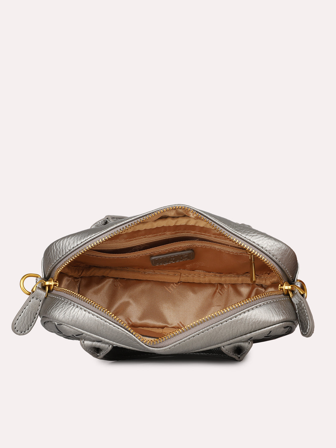 Womens Grey Party Textured Pattern Handbag With Zipper