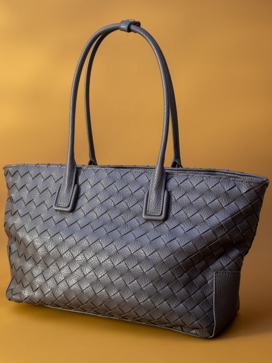 Women Dark Grey Textured PU Shopper Tote Bag