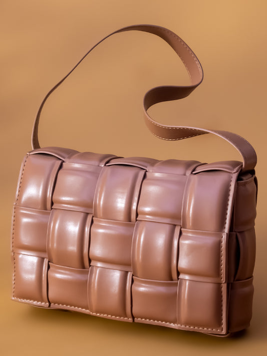 Women Brown Woven Design Structured Shoulder Bag