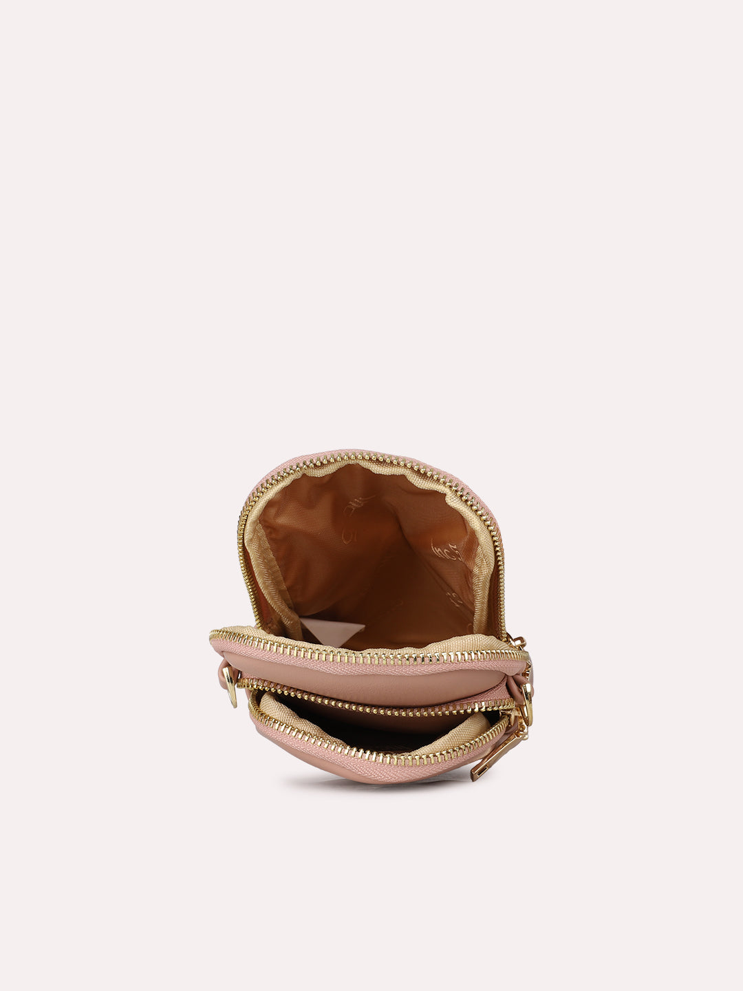 Womens Peach Casual Solid Phone Sling Bag With Zip Lock