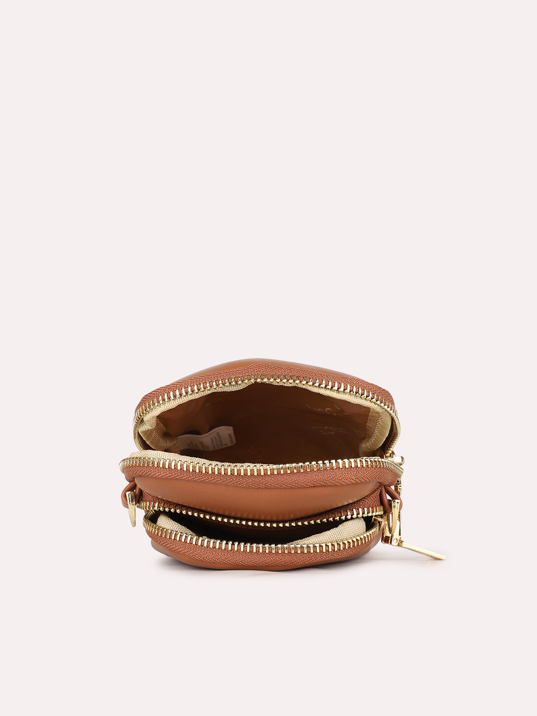 Womens Tan Casual Solid Phone Sling Bag With Zip Lock