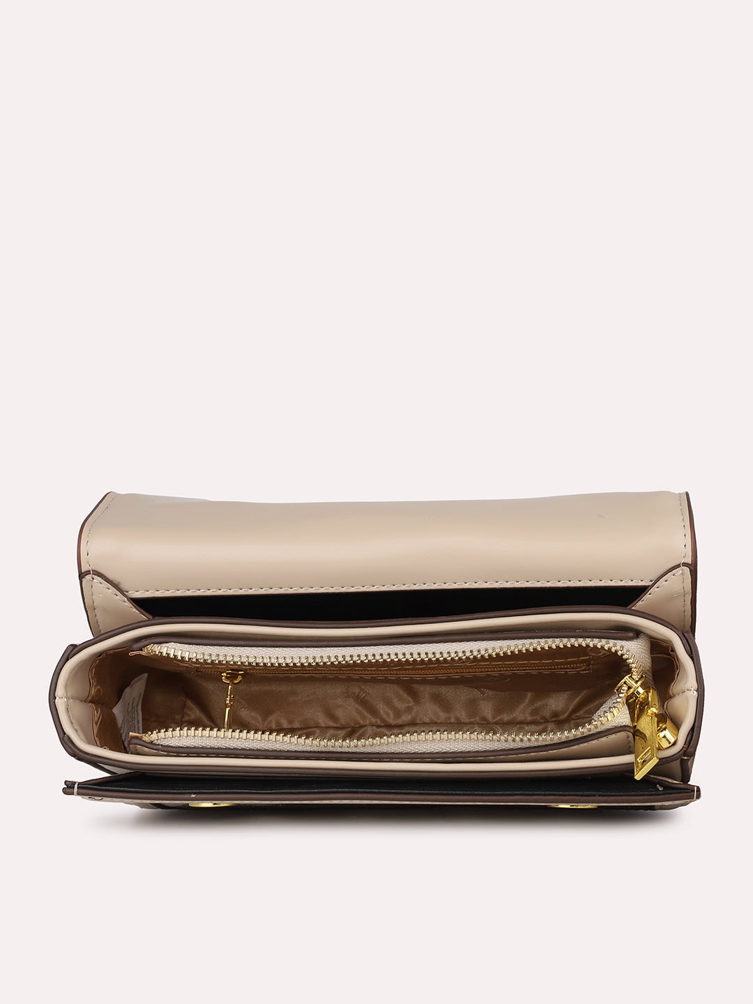 Women Beige Geometric Textured Structured Satchel Sling