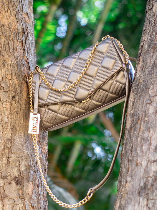 Women Pewter Quilted Sling Bag