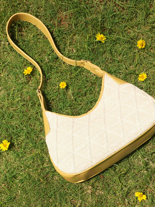 Women Yellow Textured Structured Handheld Bag