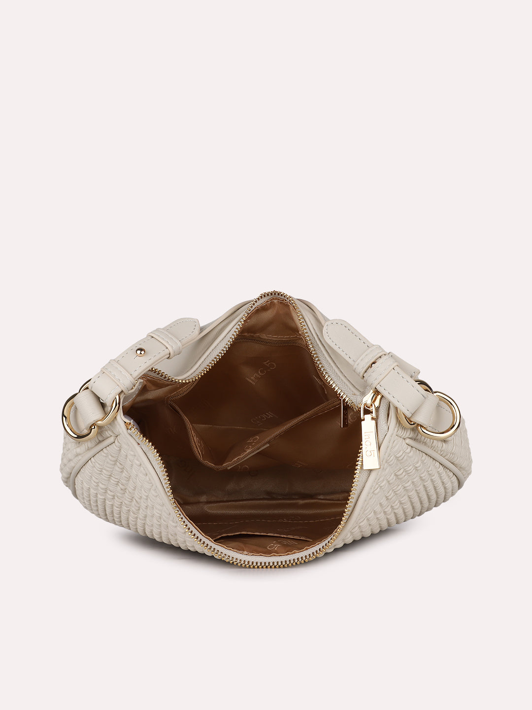 Womens Cream Party Textured Handbag With Zip Lock