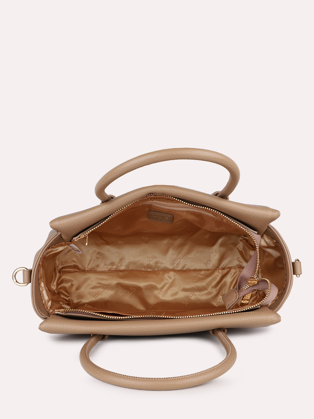 Womens Beige Casual Textured Handbag With Zipper