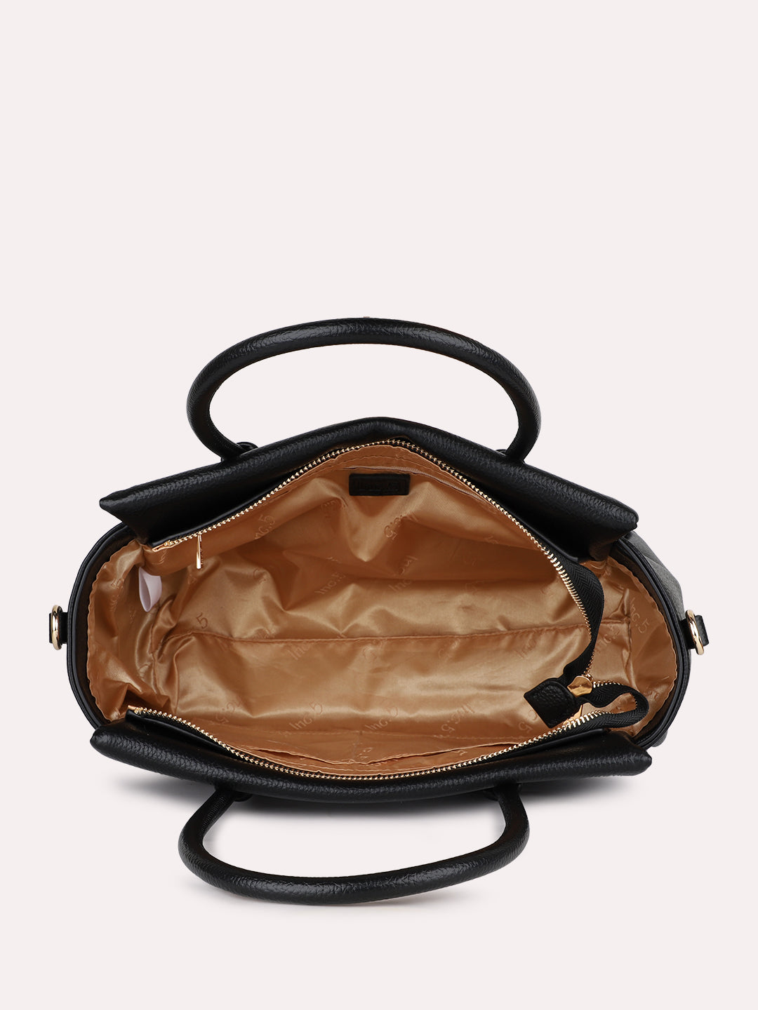 Womens Black Casual Textured Pattern Handbag With Zipper