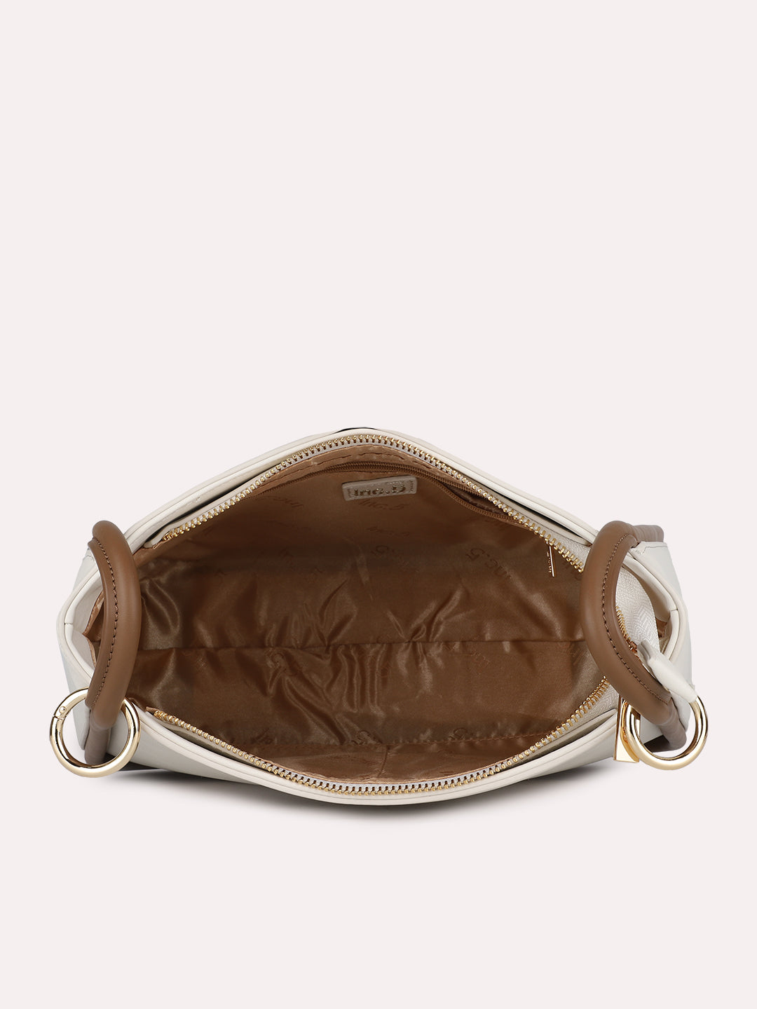 Womens Cream Casual Solid Shoulder Bag With Zip Lock