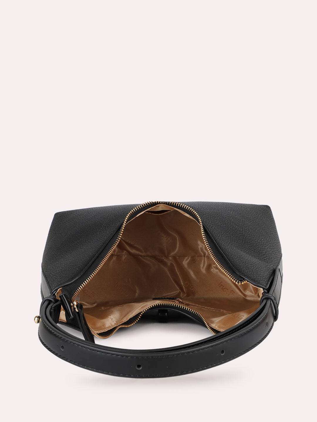 Womens Black Casual Textured Pattern Shoulder Bag With Zip Lock