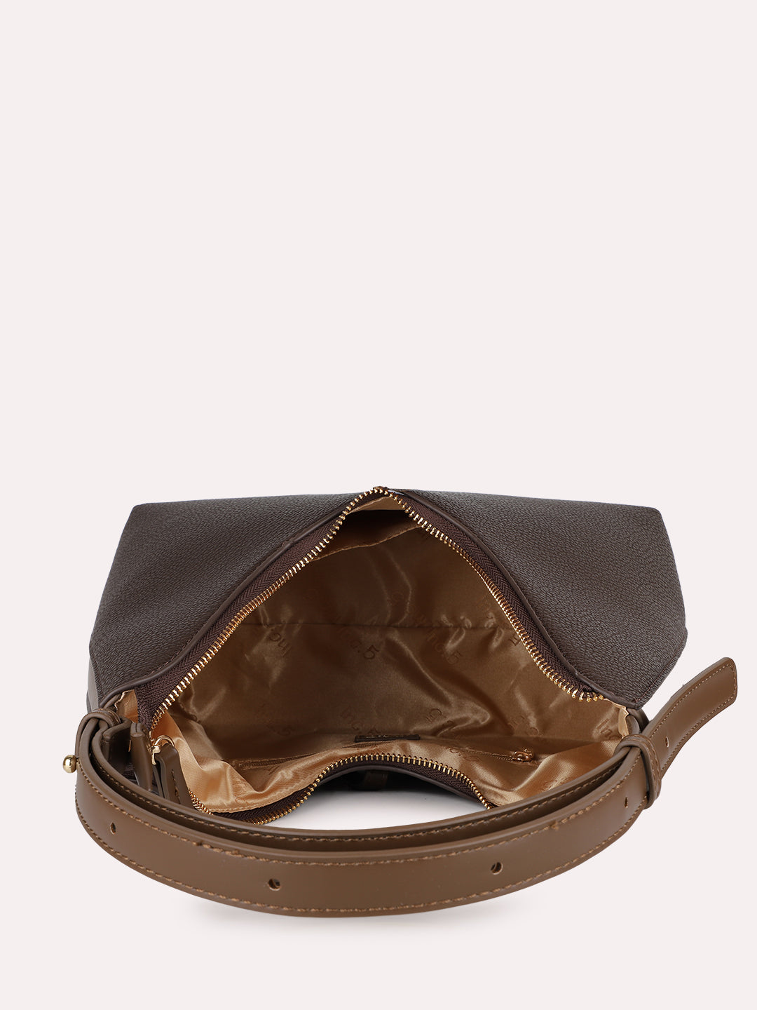 Womens Brown Casual Textured Pattern Shoulder Bag With Zip Lock