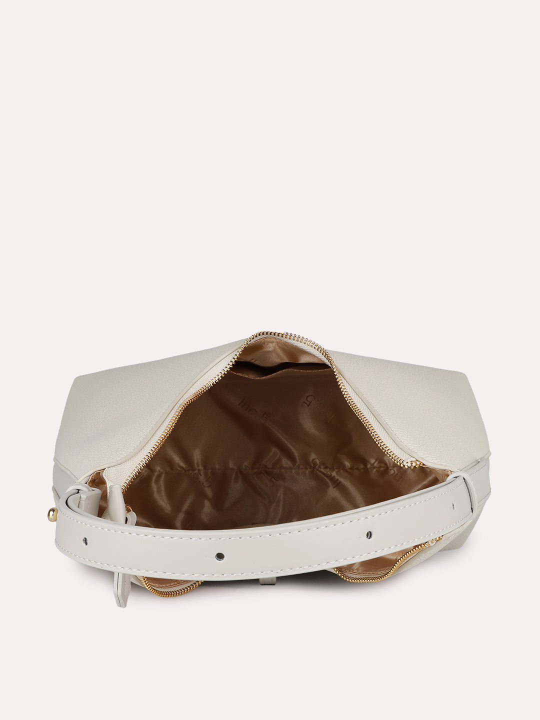 Womens Cream Casual Textured Shoulder Bag With Zip Lock