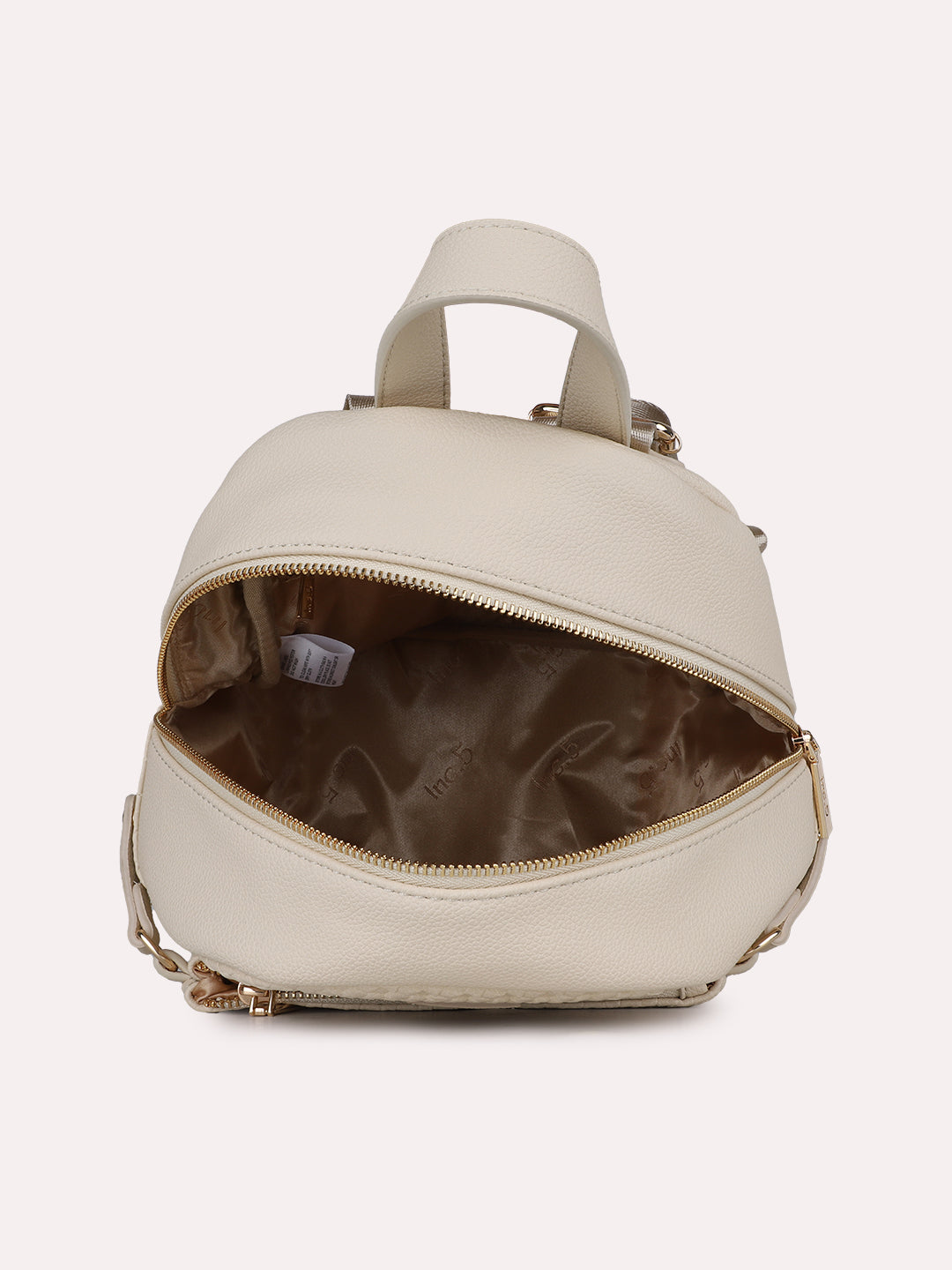 Womens Cream Casual Textured Backpack With Zip Lock