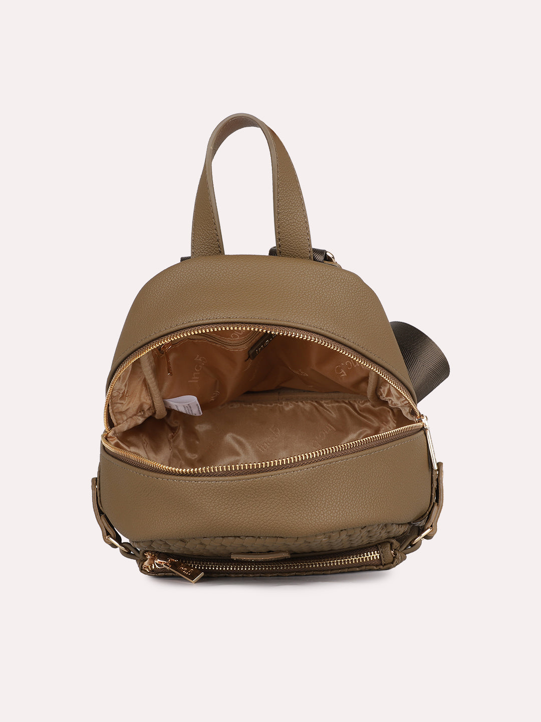 Womens Olive Casual Textured Backpack With Zip Lock