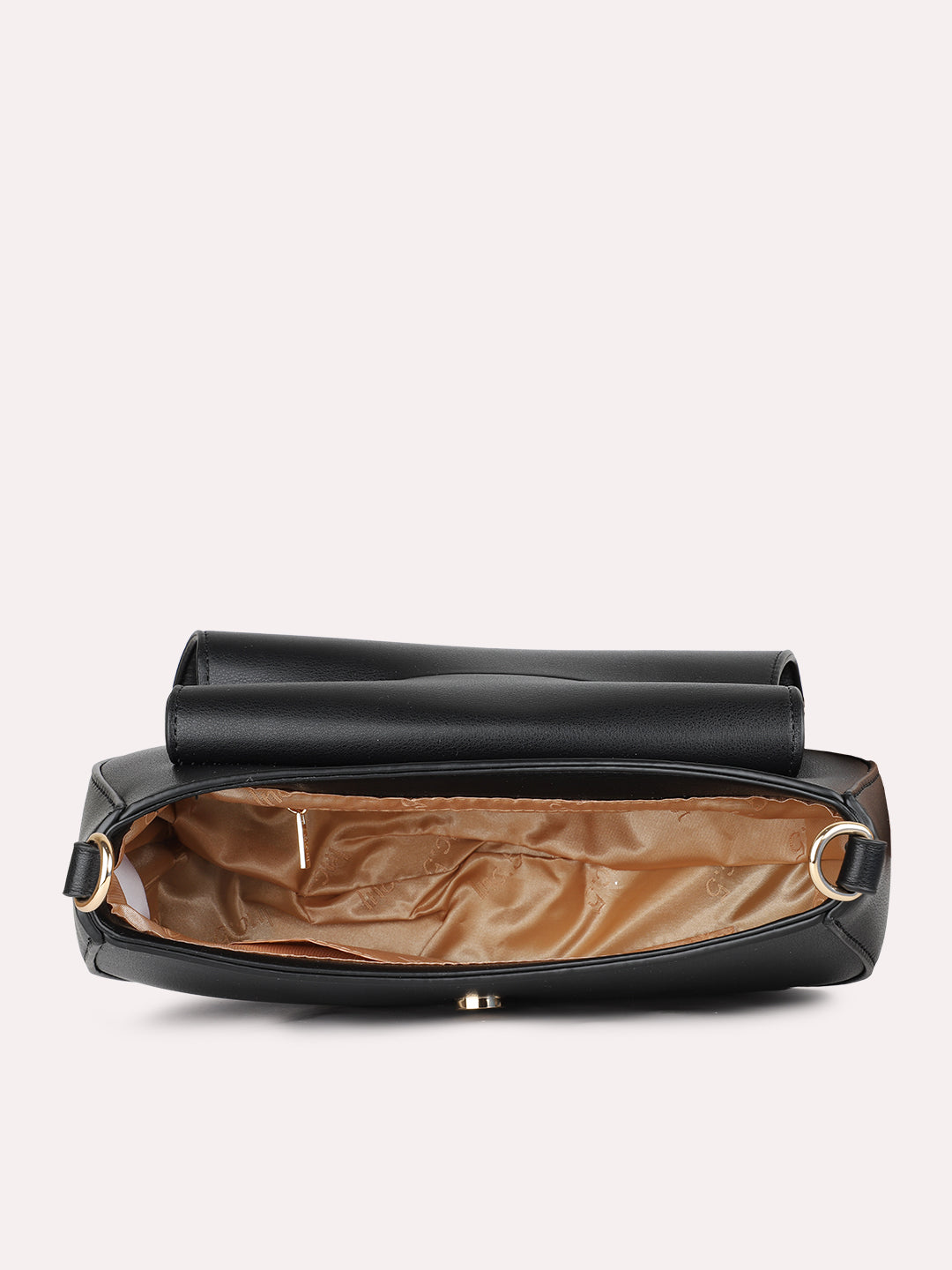 Womens Black Party Solid Handbag With Magnet Lock